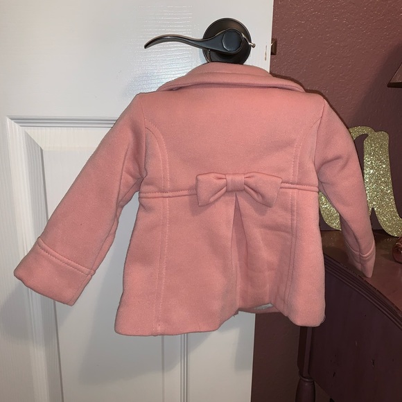 Pink Pea Coat Bow Back with Buttons Fur Lining - Picture 3 of 7